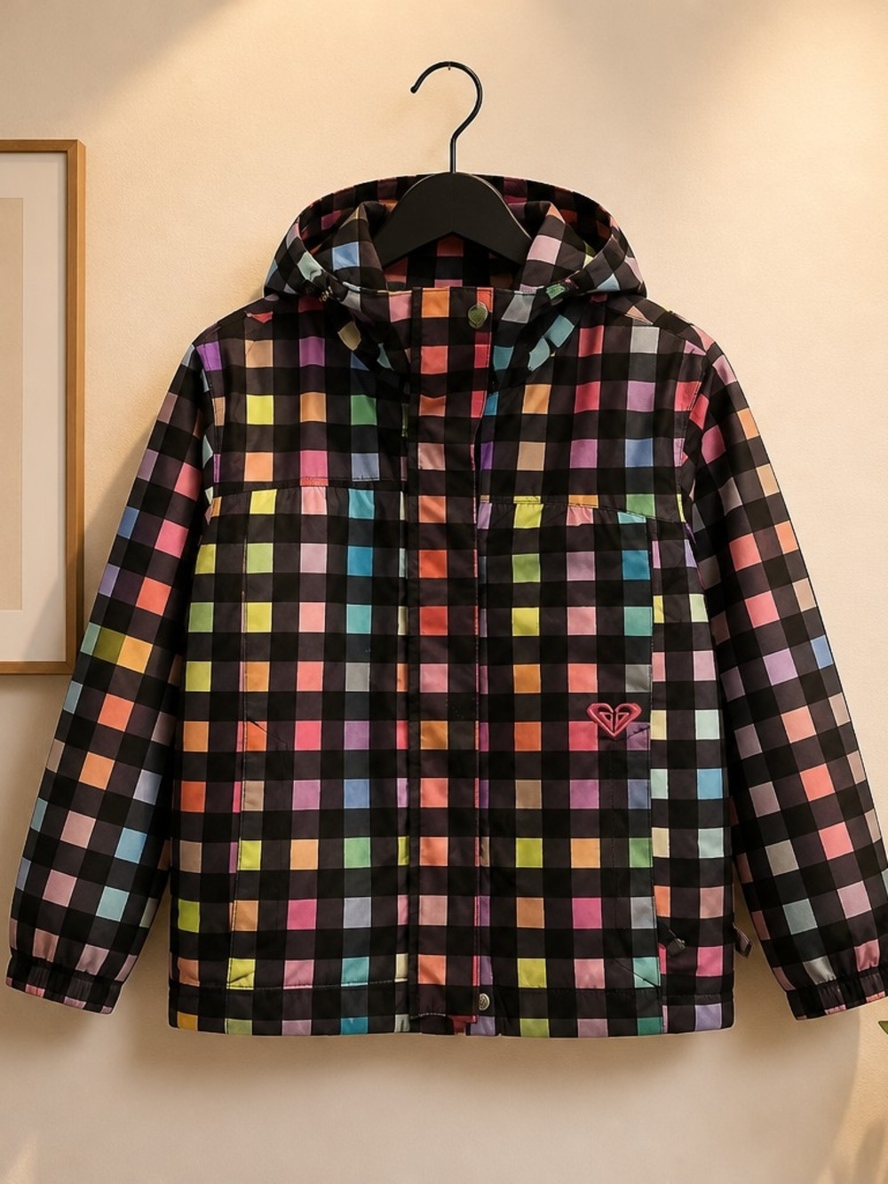 Roxy Girls Winter Ski Snow Jacket Hooded Multicolor Check Waterproof Size 5